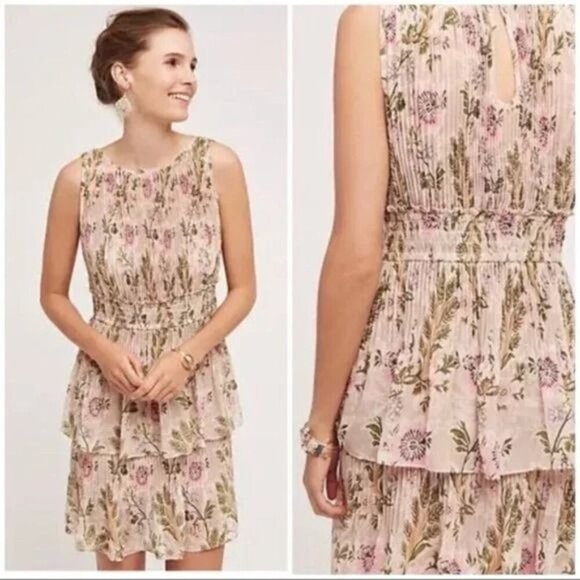 Anthropologie Plenty by Tracy Reese Terraced Garden Dress Floral Blush Pin Large - Picture 1 of 5
